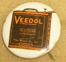 RARE EARLY WHITEHEAD & HOAG VEEDOL OIL CELLULOID PINBACK BUTTON ADVERTISING PIN