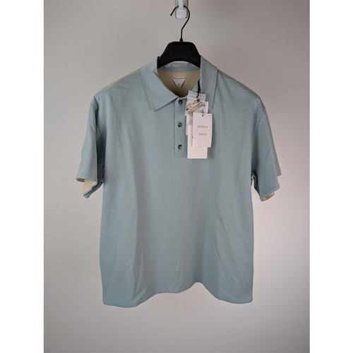 Bottega Veneta Double Layer Light Cotton Polo Shirt in Stone Blue BNWT Small