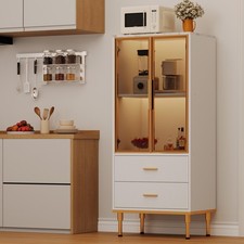 Modern Pantry Cabinet with Glass Door Drawers ,Kitchen Display Storage Cabinet