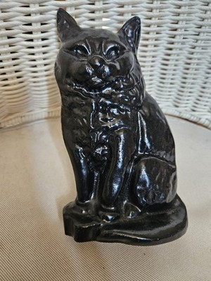Vintage Gusseisen schwarze Katze Türstopper Garten oder Innenraum Glück Hexe sehr guter Zustand