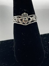 Vintage Ladies Fancy Detailed Scrolls Irish Claddagh Sterling Silver Ring Sz 6