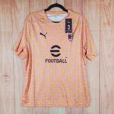 Puma Mens Jersey Large Pink Yellow Polyester Soccer Short Sleeve AC Milan