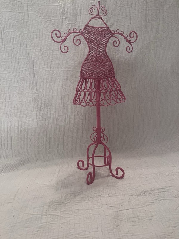 Pink Metal Jewelry Holder - Shaped Like A Dress - Mannequin