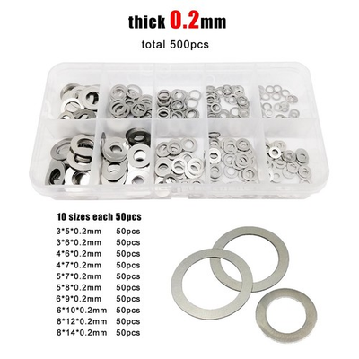 #ad #ad 500pcs M3 M8 0.2mm 304 Stainless Steel Ultra Thin Flat Washer Shim Set Kit Box $26.57