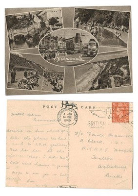 Alte Postkarte - Bournemouth Multi-View Klippe und Strandszene VERSCHICKT 1949