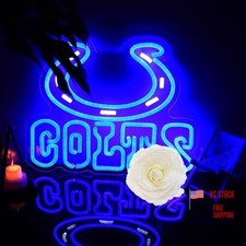 Horseshoe Neon Sign for Football Fans, Dimmable Blue Neon Light Blue,ColtsMaTi