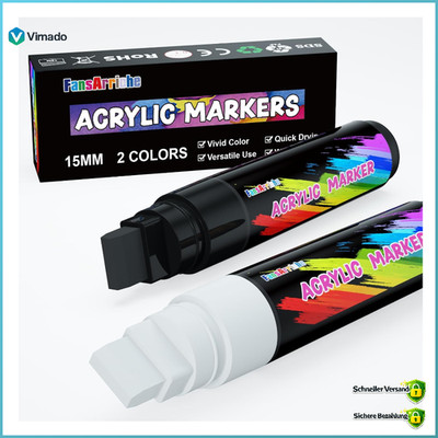 Acryl Marker 15mm Jumbo-Filzspitze Wasserfest Permanent Schwarz-Weiß Stifte