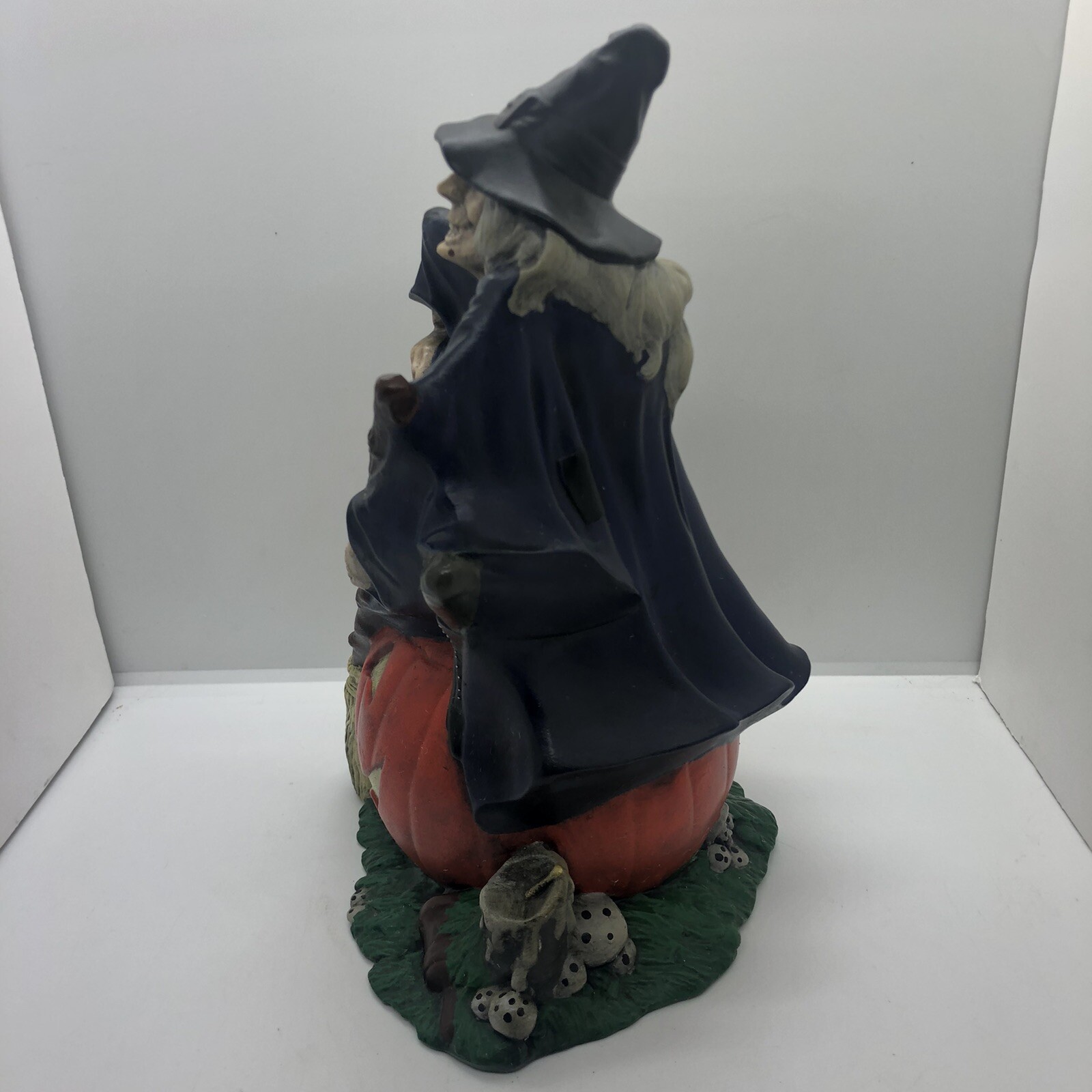 Vtg Halloween Witch Sitting On Pumpkin Hand Painted Ceramic Byron Molds 1972