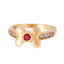 Karat World 14KT Gold Ring Ladies GRL-4822 Ribbon with red High Quality Zircon