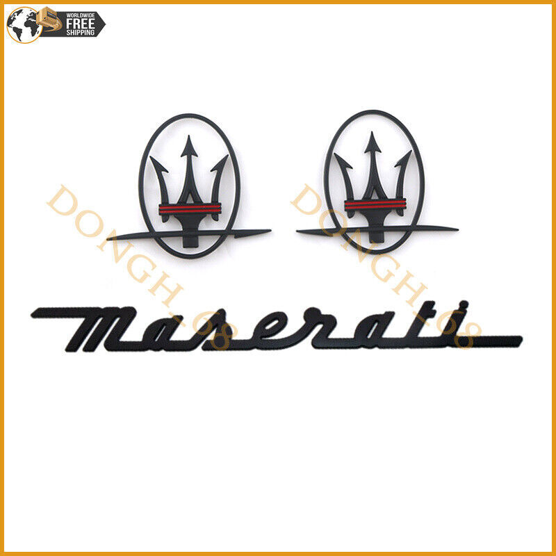 3PC SET Matte Black Emblem For Maserati RH & LH Side Trunk  Badges Nameplate