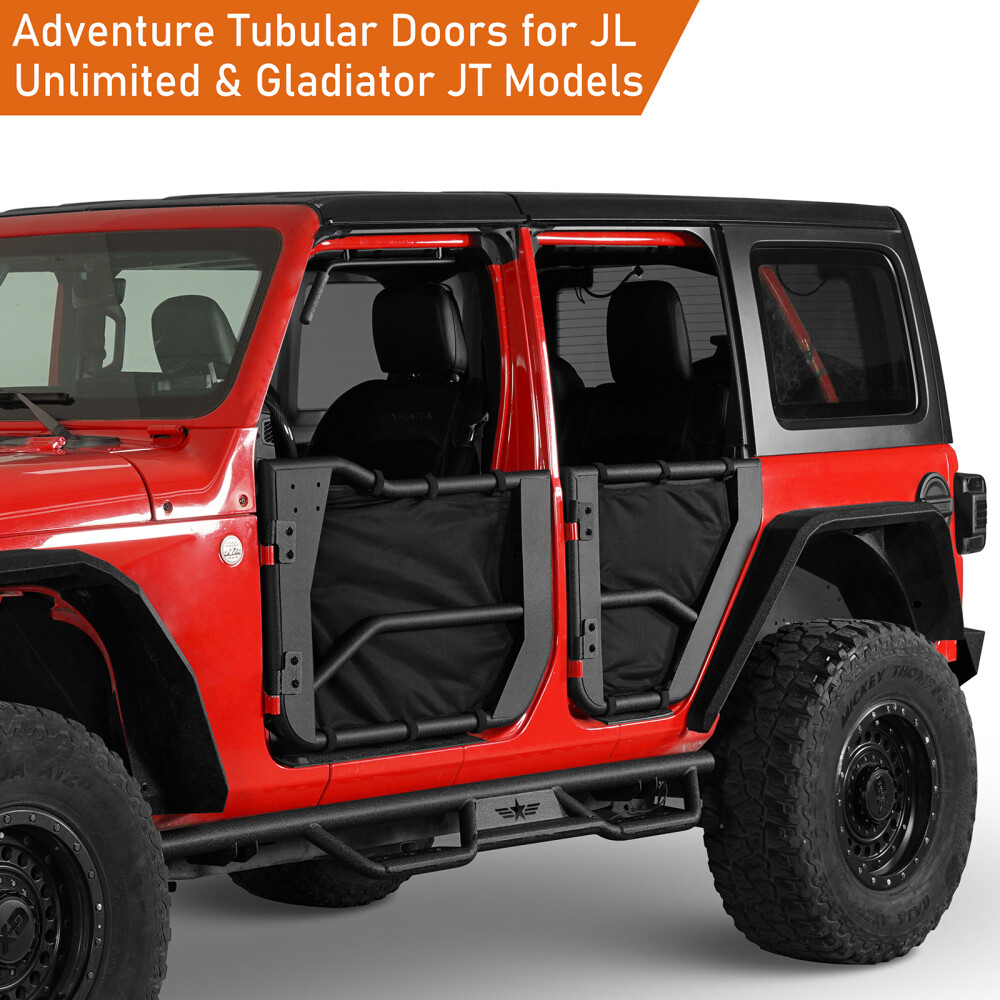 Hooke Road Steel Tube Half Doors For Jeep Wrangler JL & Gladiator JT (2018-2025) - 4 Door Set With Black Mesh - View #3