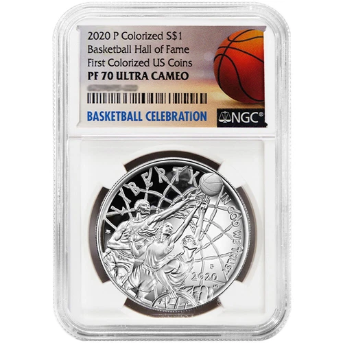 2020-P Proof $1 Basketball Hall of Fame Silver Colorized NGC PF70UC Basketbal...