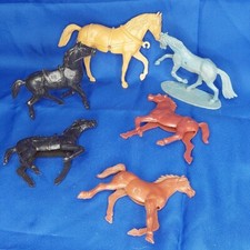 Lot Of 6 Miniature Horse Figurines Mixed Colors Poses Plastic Vintage Toy Horses