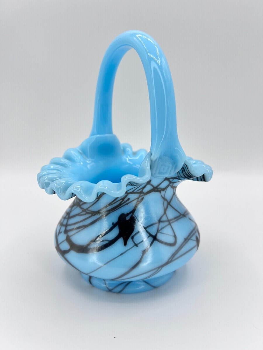 Fenton 1976 R. Barber Turquoise Hanging Hearts Basket - Marked S