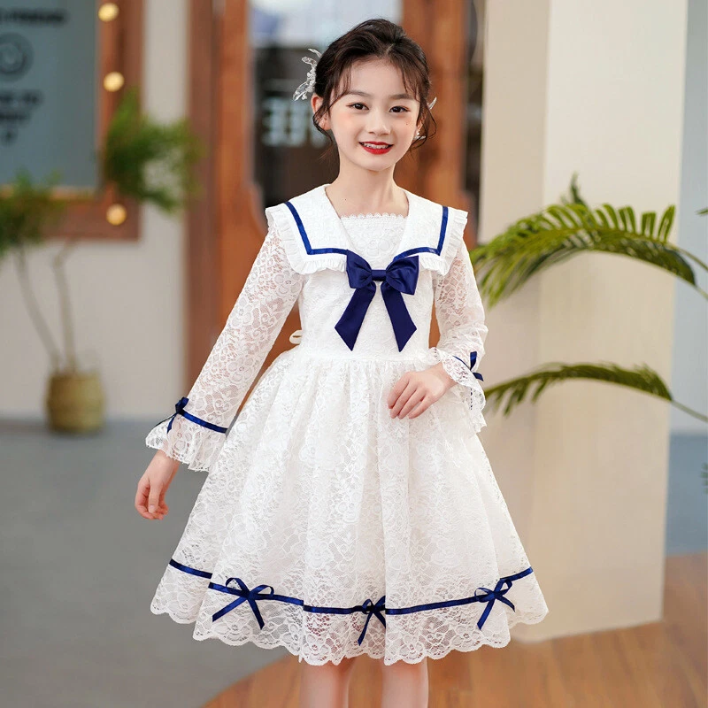 Little Girls Korean White Dress 3-12Y Birthday Christmas Wedding Dresses  L035 | Ebay