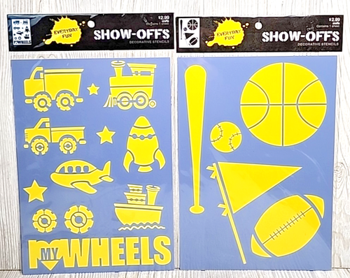 Show-offs Plantillas DEPORTIVAS PELOTAS-CAMIONES, AVIÓN, BARCO, RUEDAS, LANZADERA, BANDERA Y ESTRELLAS - Imagen 1 de 4