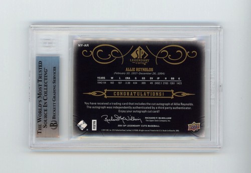 Allie Reynolds 2011 Sp Legendary Cuts 2/5 Black Cut Signatures Auto BAS COA - Picture 2 of 4