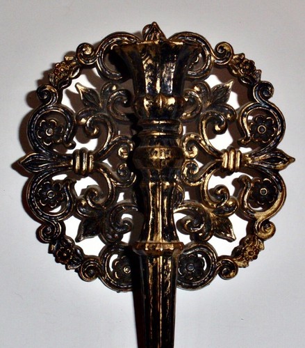 Vintage Homco Wall Sconce Candle Holders Pair Gothic Black & Gold MCM 4142 1973 - Picture 5 of 11