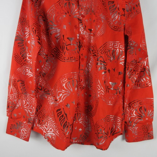 Camicia Platini Uomo Rosso Medio Bottone Leone Metallico Disco Latina Manica Lunga - Foto 3 di 13