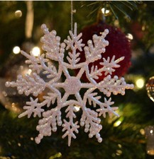 Package of 240 Plastic 4" White Glitter Covered Snowflake Ornaments