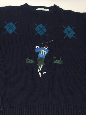 izod Sweater Men Large Navy Blue Vintage Golf 80s country club