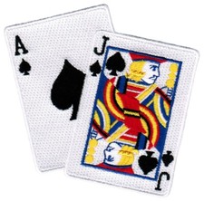 IRON-ON BLACKJACK PATCH - ACE JACK SPADES LAS VEGAS embroidered GAMBLING EMBLEM