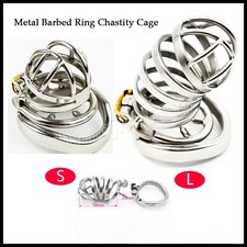 Male Stainless Steel Metal Spiked Rings Chastity Cage Peni Binding Device Man