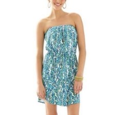 Lilly Pulitzer Windsor Strapless Dress Coverup Sea Blue Green It's A Stretch XS