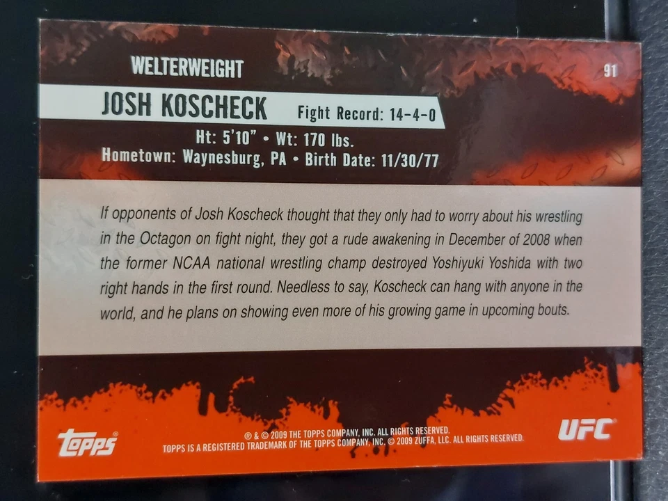 Josh Koscheck #91 2009 Topps UFC Round 2 Thick Gold Parallel - Image 2 of 2