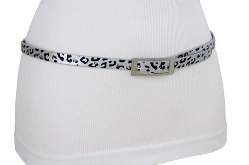Caliente Mujeres Estrecho Cinturón Hip Alto Talle Plata Leopardo Negro Estampado - Imagen 5 de 12