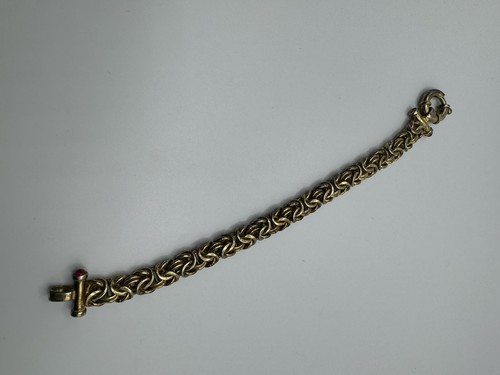 ITALY UTC RUBY CABOCHON ACCENTS BYZANTINE CHAIN GOLD PLATED 925 SILVER BRACELET - Picture 13 of 16
