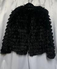 She + Sky Black Faux Fur Fuzzy Layered Textured Jacket Women’s Medium Furry Coat