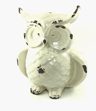 Bombay Co. Distressed White Ceramic Owl Figurine approximately 8.5" H x 7.5" W