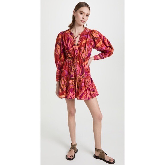 Farm Rio Red Banana Print Metallic Long Sleeve Mini Dress NWT M L | eBay