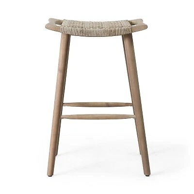 Pulaski 4pk Outdoor Acacia Wood Bar Stools with Wicker Light