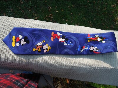 Vintage Walt Disney World Disneyland Mickey Mouse Steamboat Wizard Silk Men Tie