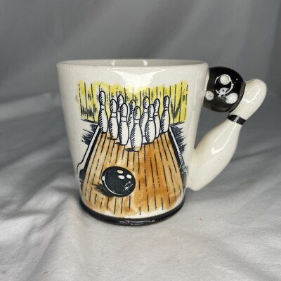 Vintage Bowling Theme Coffee Mug Ball And Pin Handle Made In Japan Tea Strike