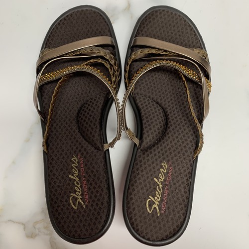 Skechers Womens 10 Cali Rumblers Wild Child Slip On Sandal Pewter Wedge Memory - Picture 10 of 15