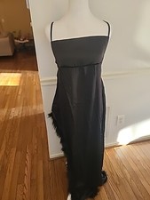 Fashion Nova Black Penny Feather Satin Maxi Dress High Split Size Large