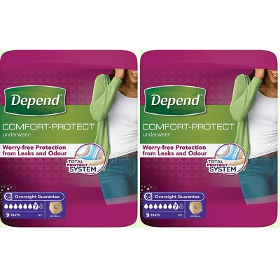 Depend Comfort Protect Incontinence Pants Women Large 9 Pants - Pack of 2
