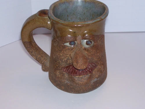 Vintage Stoneware Handcrafted Funny Face Old Man Coffee Cup Mug