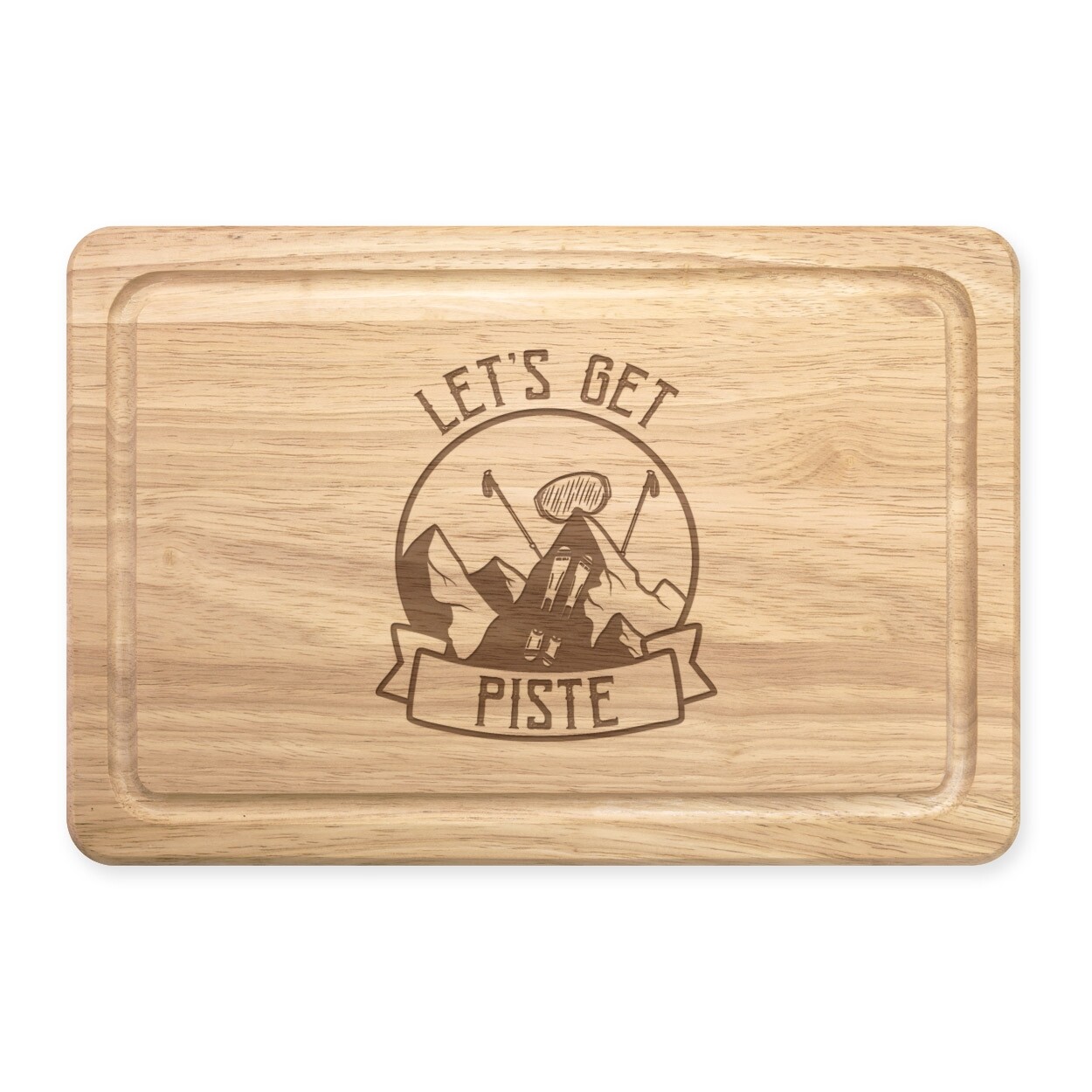 Let's Get Piste Skiing Rectangular Wooden Chopping Board Charcuterie Cheese