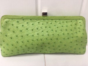 LAMBERTSON TRUEX Clutch Leather Handbag Lime Green Genuine Ostrich 2495