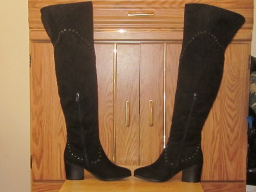 Bamboo Womens Black Suede Over The Knee Boots-Size:7.5-New With Box - Picture 2 of 7