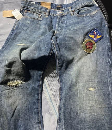 Polo Ralph Lauren Distressed Classic Fit Jeans Patches Size 35x30