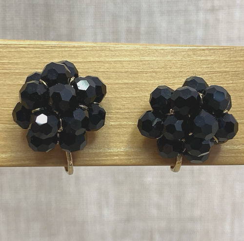 Vintage 1960s VENDOME Faceted Black Bead Cluster Clip-on Earrings - Picture 2 of 9