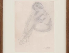Vintage Female Nude Drawing Auguste Rodin Old Master Academic French Art Nouveau