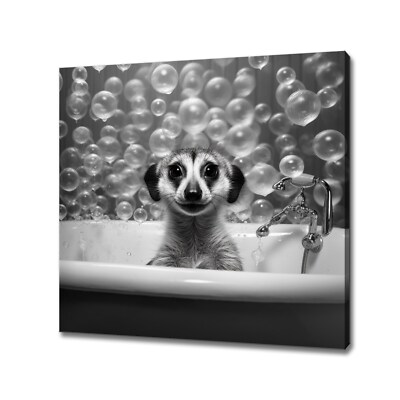 Cute Meerkat In The Bubble Bath Tub, Canvas Print Kids Nursery Room Decor