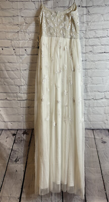 New Bhldn x Adrianna Papell Ivory Beaded tulle Dress sz 6 | eBay