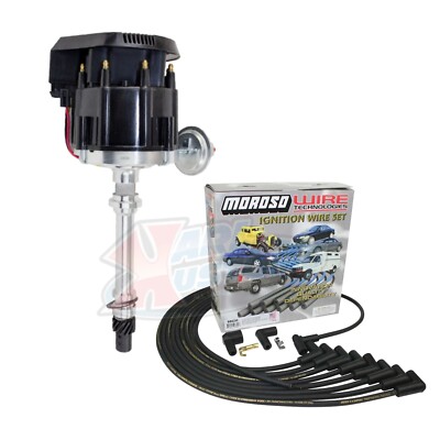 SBC HEI Distributor w/ Black Cap 65K Volt Coil & Moroso 9862M Over VC Wires